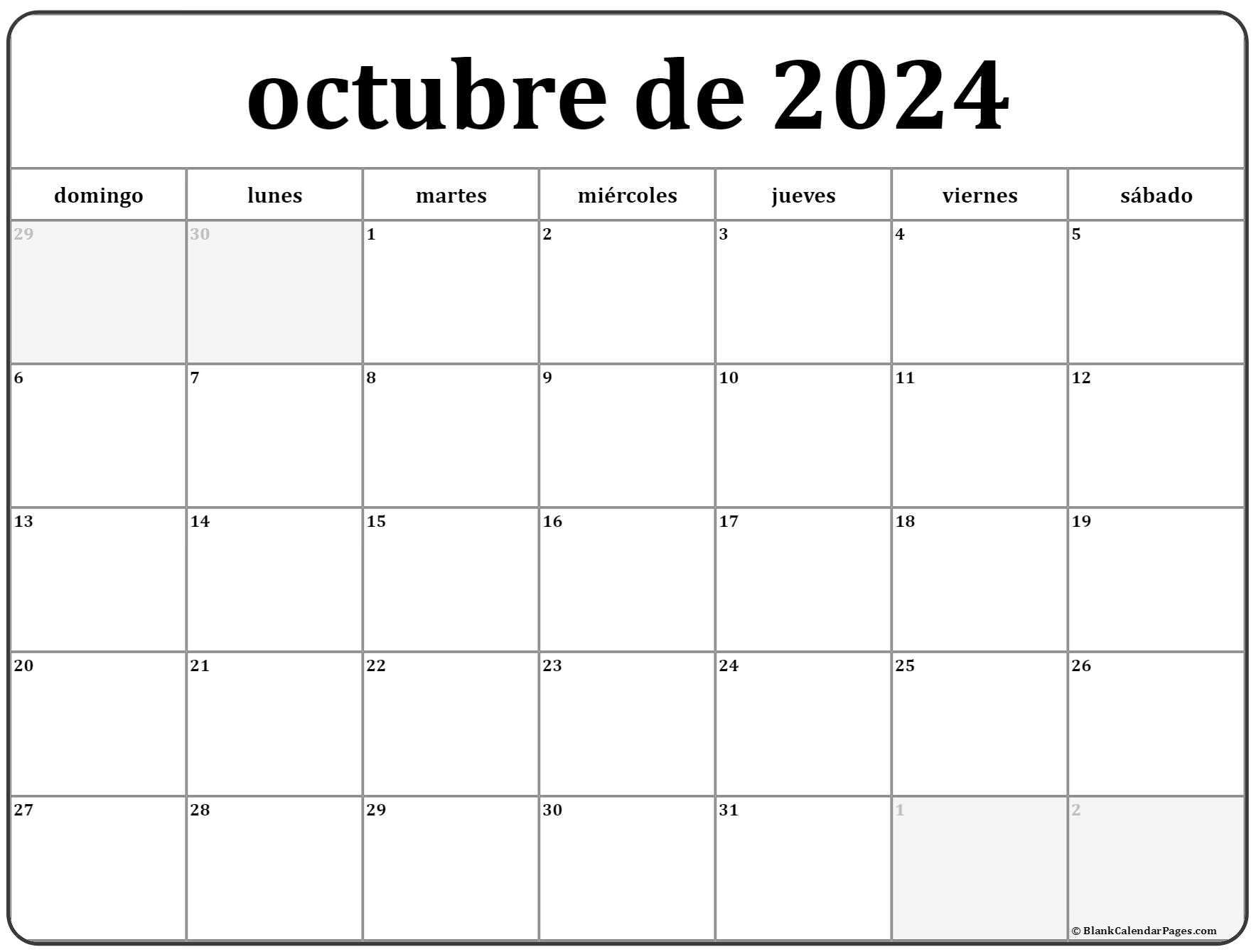 Octubre De 2024 Calendario Gratis Calendario Octubre | Free Printable 2024 Monthly Calendar Octubre