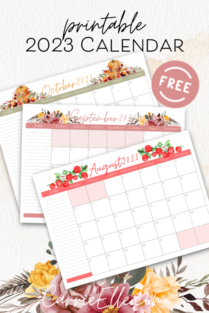 Painted Flowers 2023 Calendar Printable Pdf Etsy Singapore New Year - Free Printable 2024 Monthly Calendar Floral