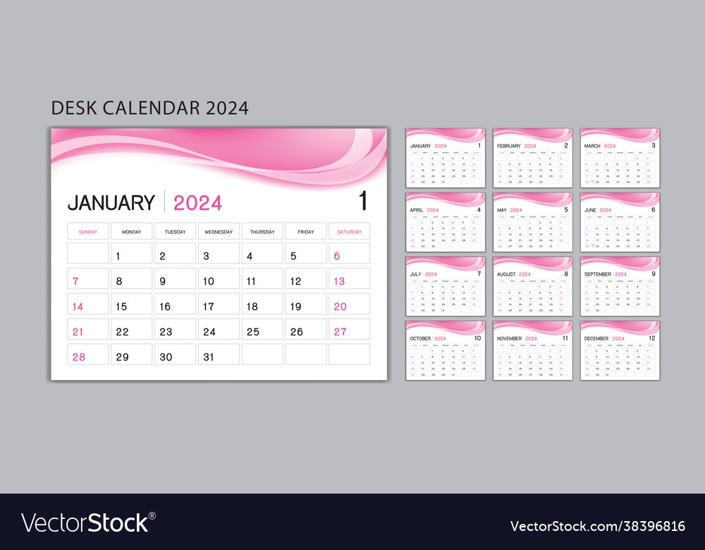 Planner Design set Desk Calendar 2024 Template Vector Image - Free Printable 2024 Monthly Desk Calendar