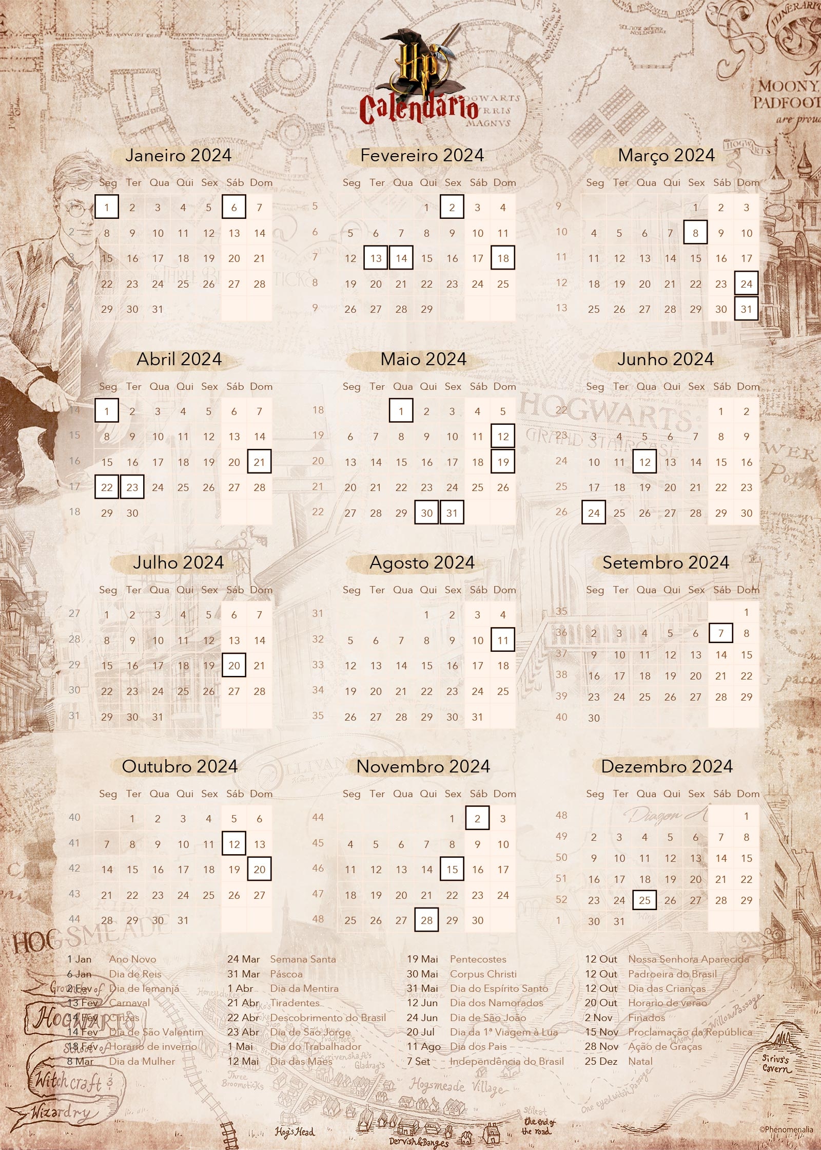 Planner Harry Potter Calendario 2024 Fazendo A Nossa Festa - Free Printable 2024 Calendar Harry Potter