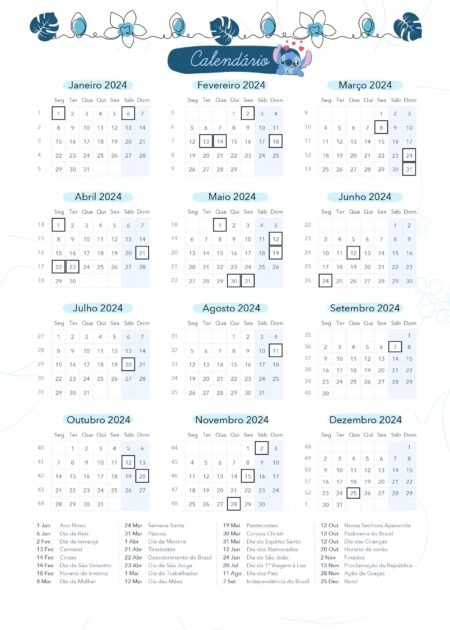 Planner Stitch Calendario 2024 Fazendo A Nossa Festa - Free Printable 2024 Stitch Calendar