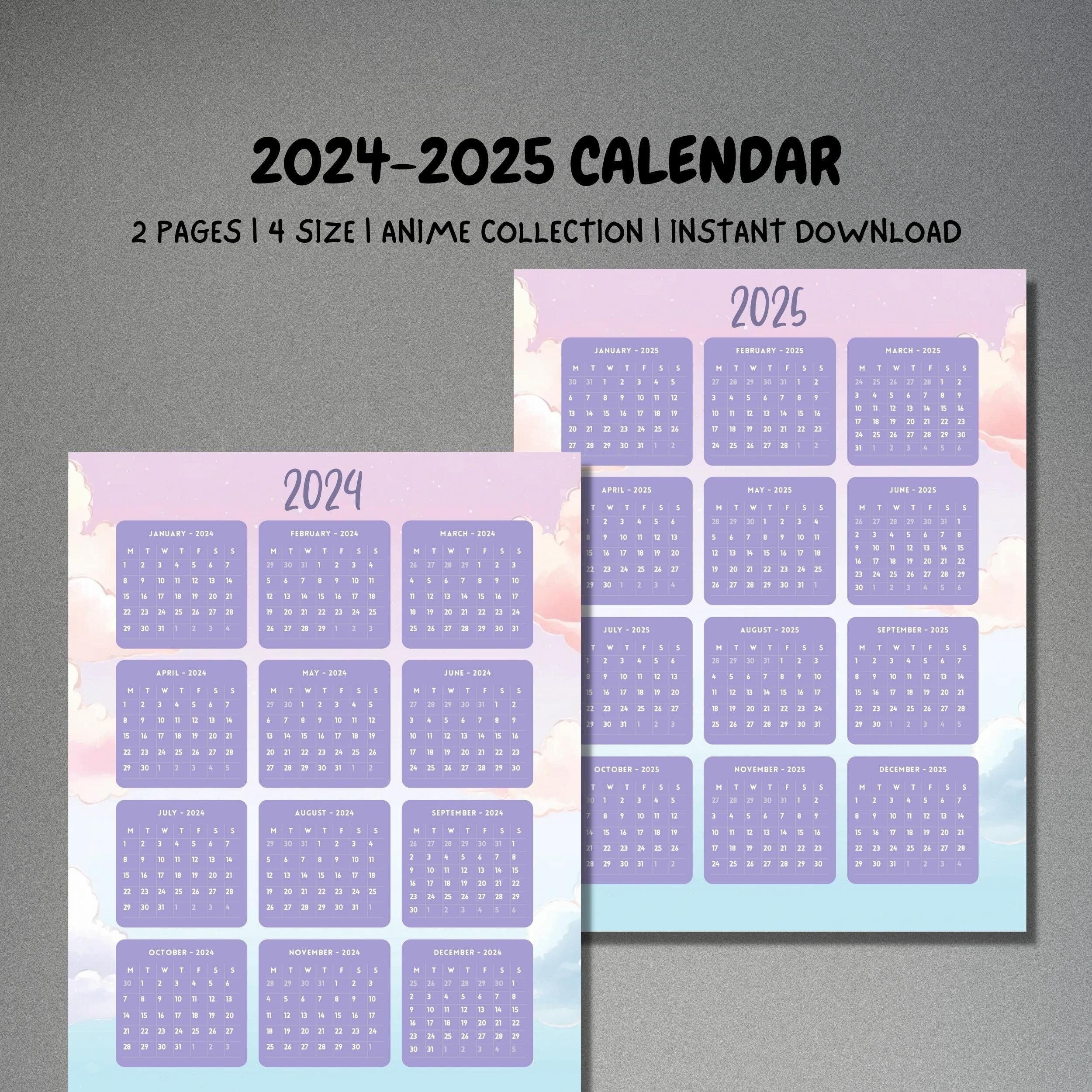 Printable 2024-2025 Yearly Calendar: Anime-Inspired Yearly with Free Printable Anime Calendar 2024