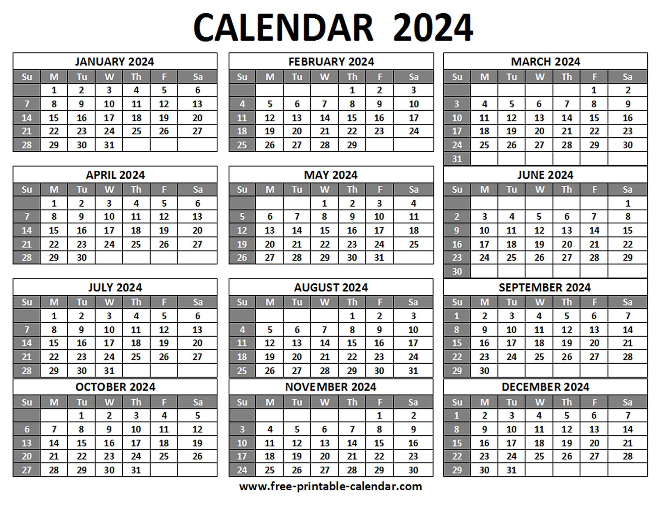 Printable 2024 Calendar - Free-Printable-Calendar for Free Printable Calendar 2024 One Page