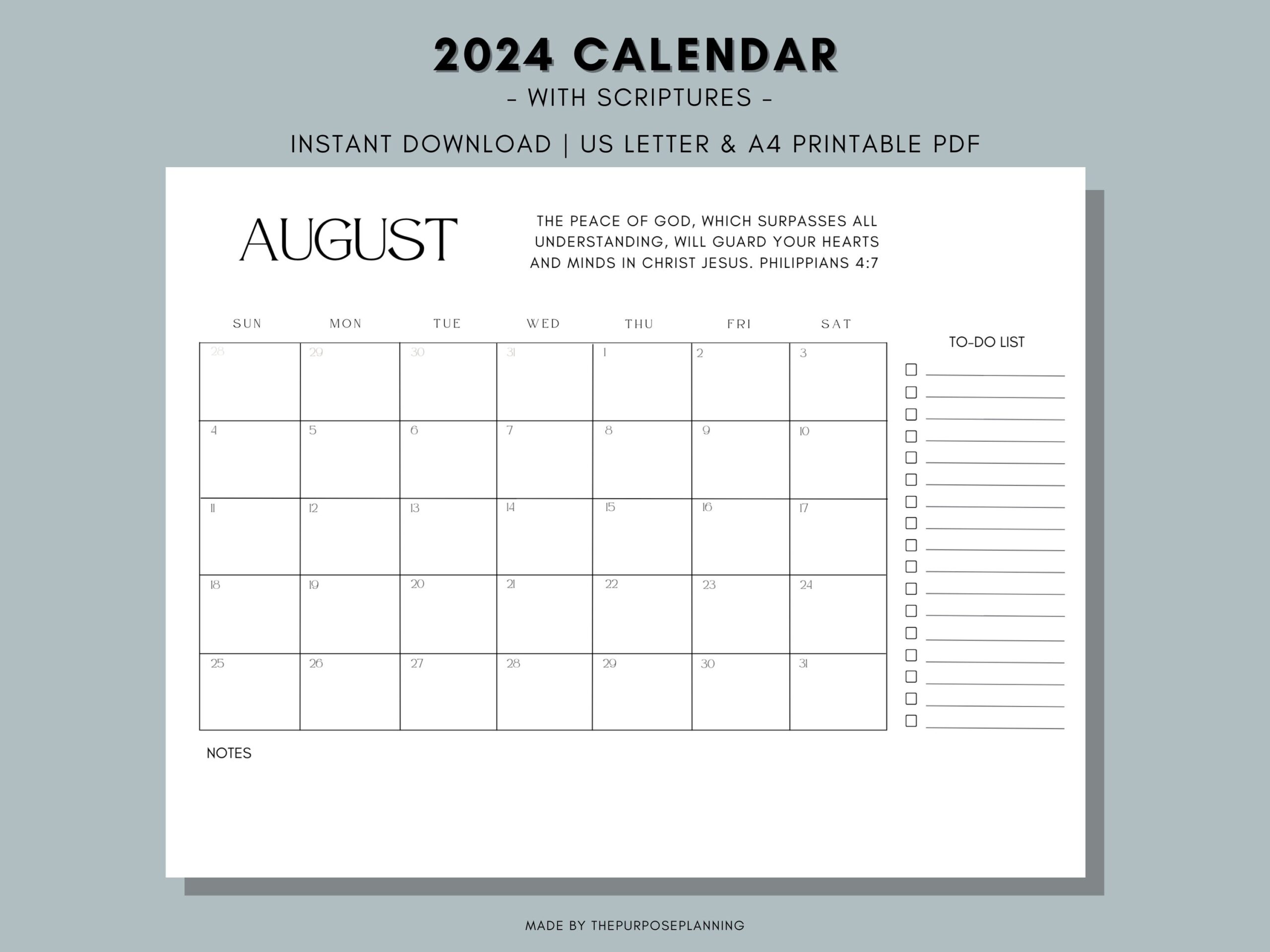 Printable 2024 Calendar With Scriptures - Etsy for Free Printable Calendar 2024 With Scripture