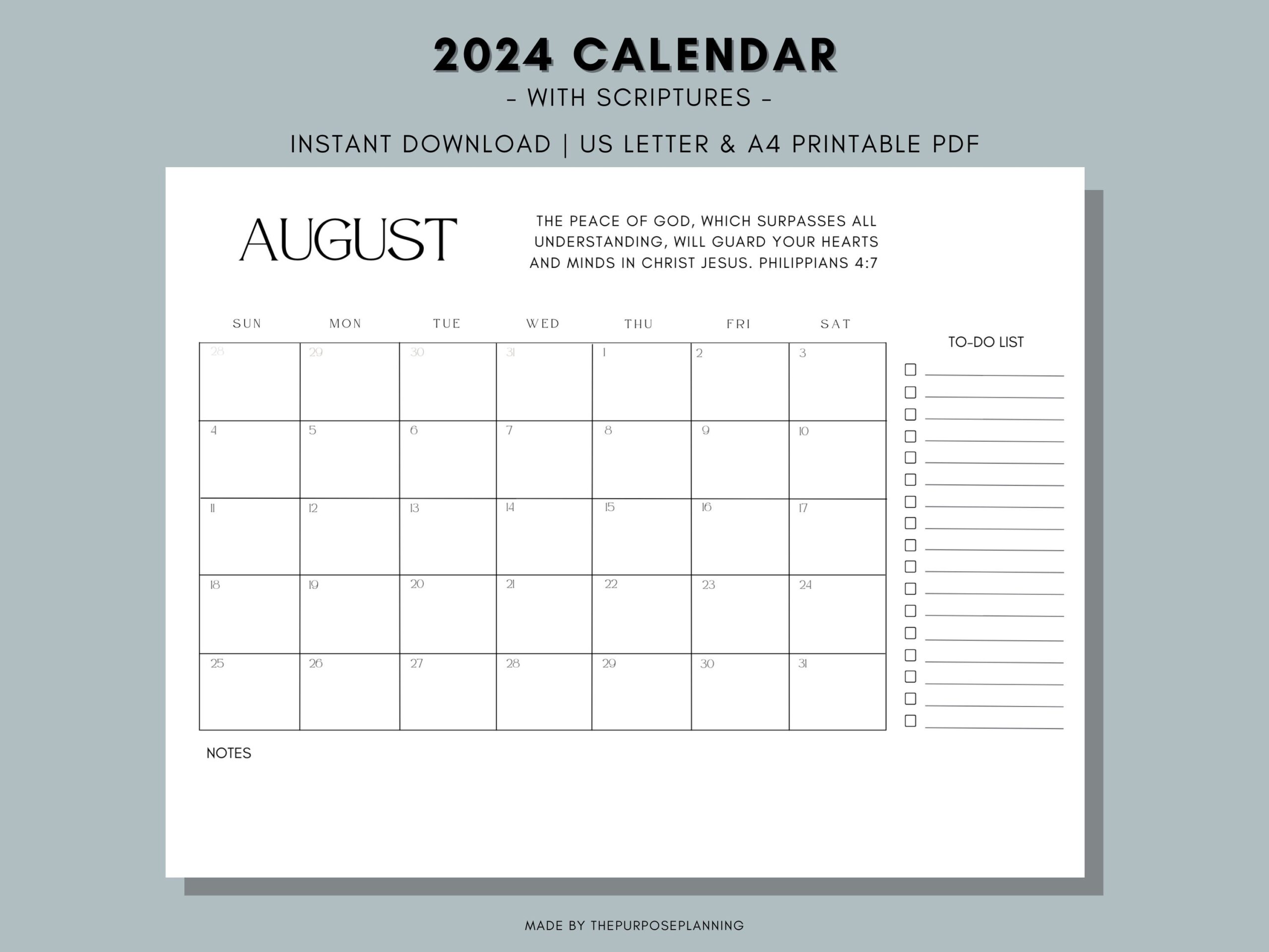 Printable 2024 Calendar With Scriptures - Etsy throughout Free Printable Calendar 2024 With Verses