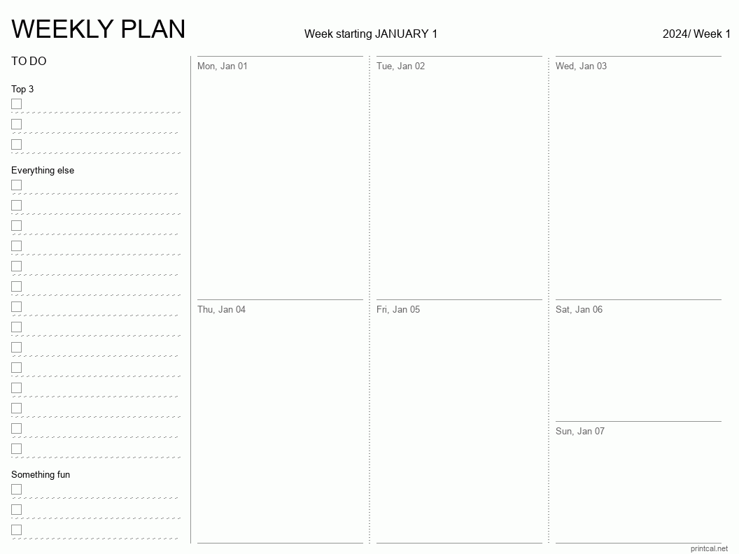 Printable 2024 Weekly Planner Auto Filled Date Template - Free Printable 2024 Calendar Templates Weekly