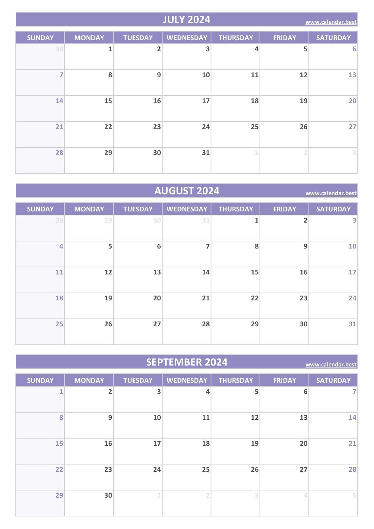 Printable 3Rd Quarter 2024 Calendar pertaining to Free Printable Calendar 2024 3 Months Per Page