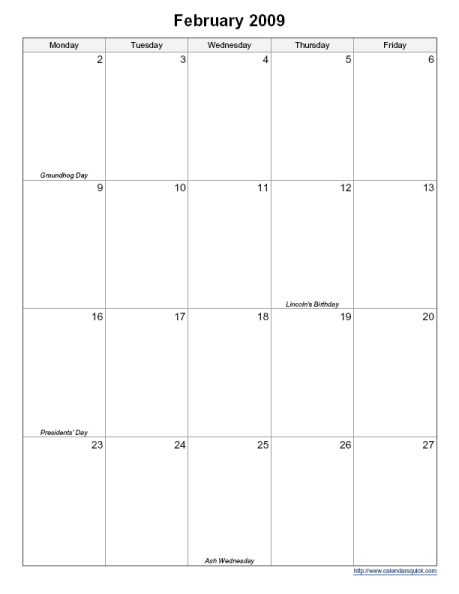 Printable 5 Day Monthly Calendar CalendarsQuick | Free Printable 5 Day Monthly Calendar 2024