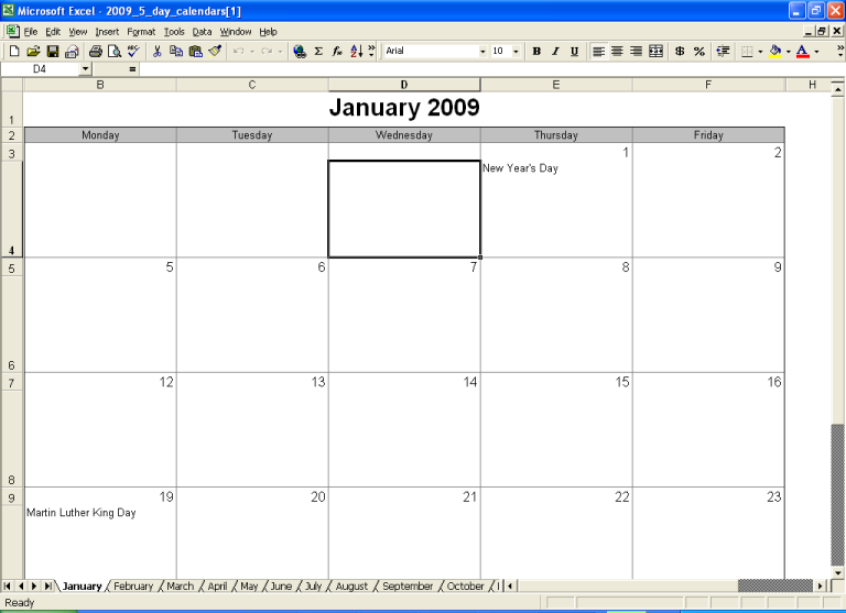 Printable 5 Day Monthly Calendar CalendarsQuick - Free Printable 5-Day Monthly Calendar 2024
