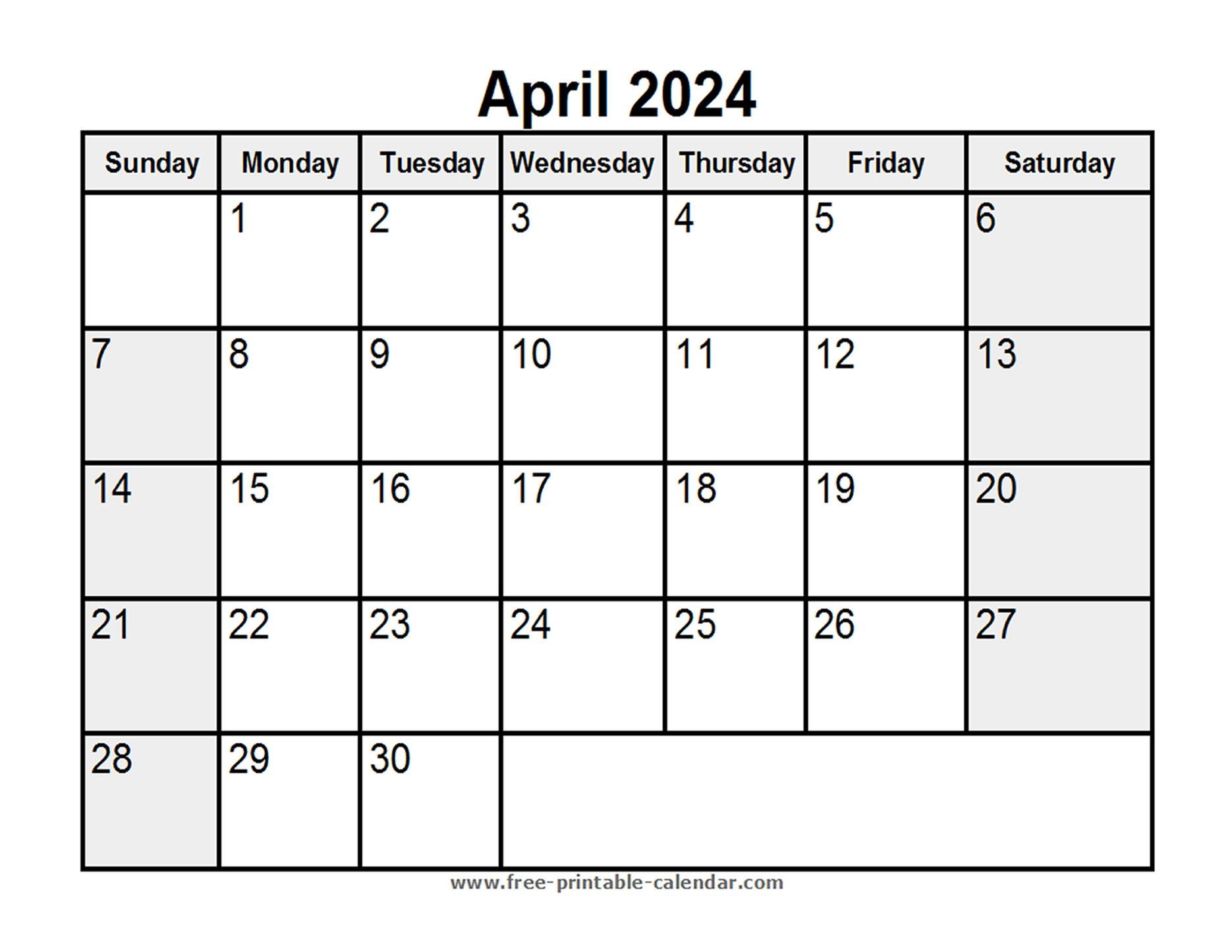 Free Printable Black And White April 2024 Calendar - Printable Calendar