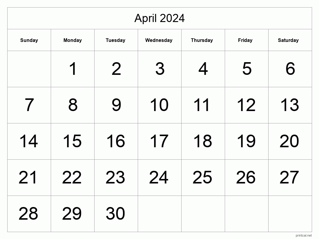 Printable April 2024 Calendar | Free Printable Calendars with Free Printable April 2024 Calendar Large