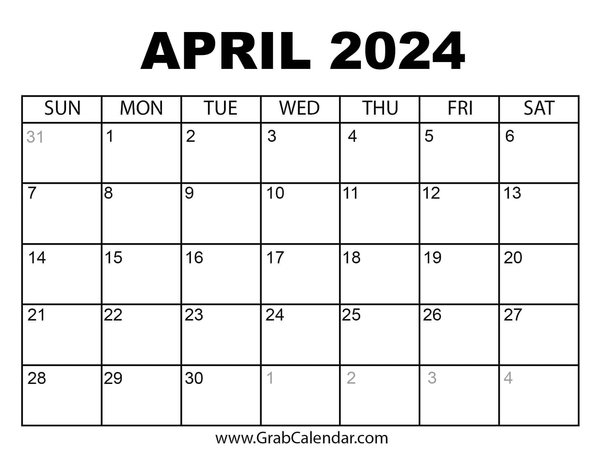 Printable April 2024 Calendar in Free Printable Calendar 20242