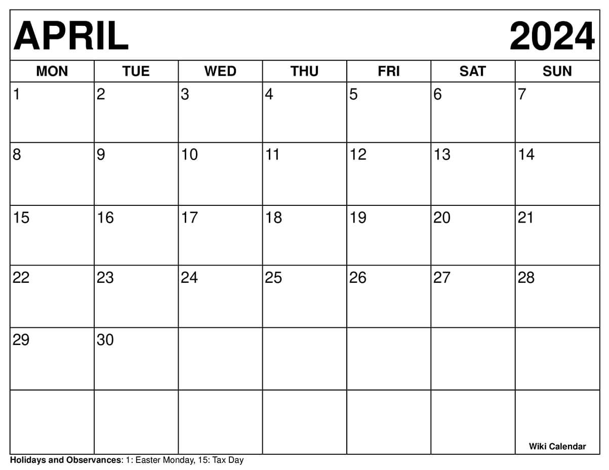 Printable April 2024 Calendar Templates With Holidays for Free Printable April 2024 Desk Calendar