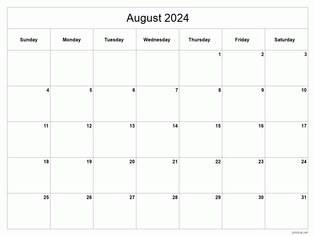 Printable August 2024 Calendar Classic Blank Sheet Gambaran - Free Printable 2024 Monthly Calendar August