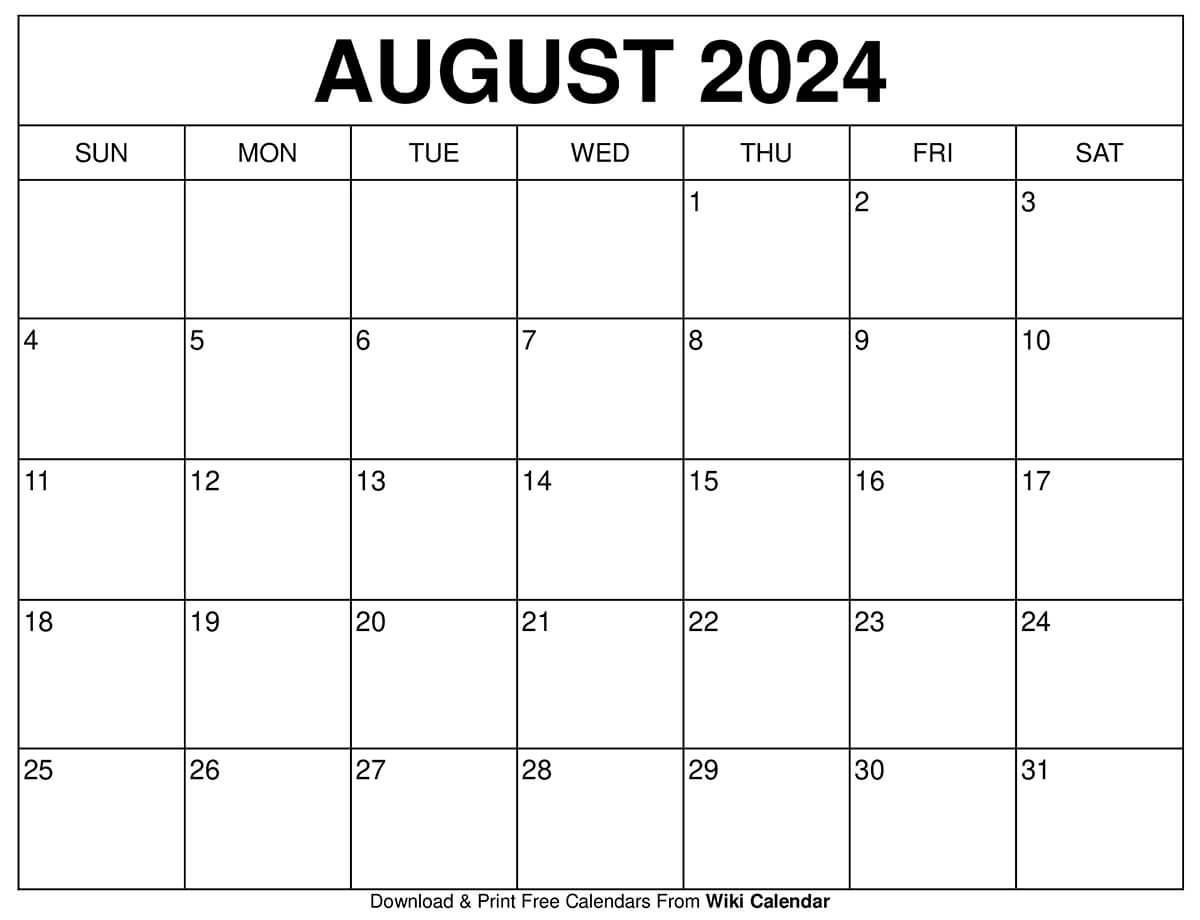 Printable August 2024 Calendar Templates With Holidays for Free Printable Blank Calendar August 2024