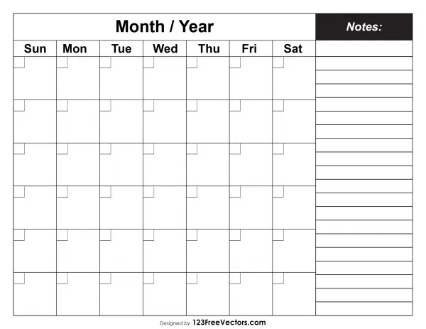 Printable Blank Monthly Calendar With Notes Blank Monthly Calendar - Free Printable 2024 Calendar With Note Section
