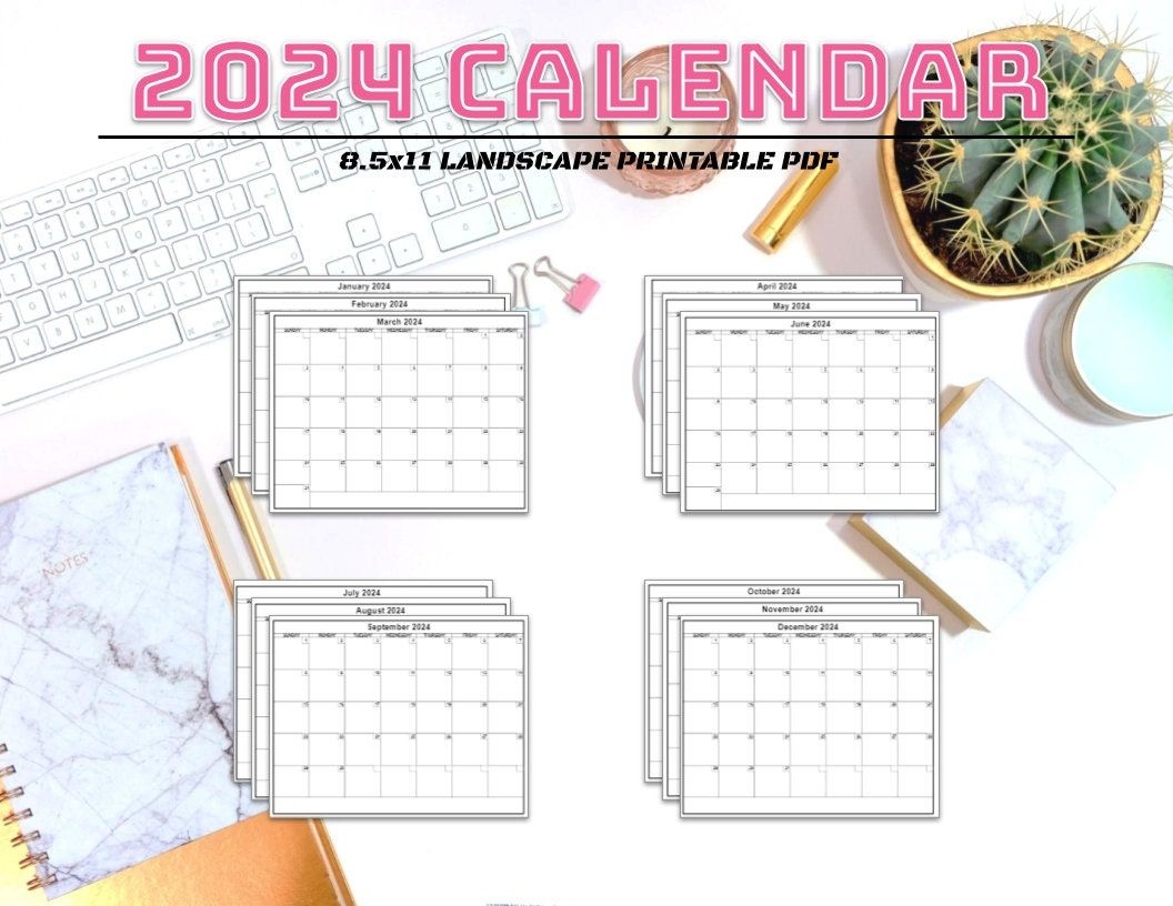 Printable Calendar 2024 8 5x11 Landscape Digital Download 13 Pages - Free Printable 8.5x11 2024 Calendar