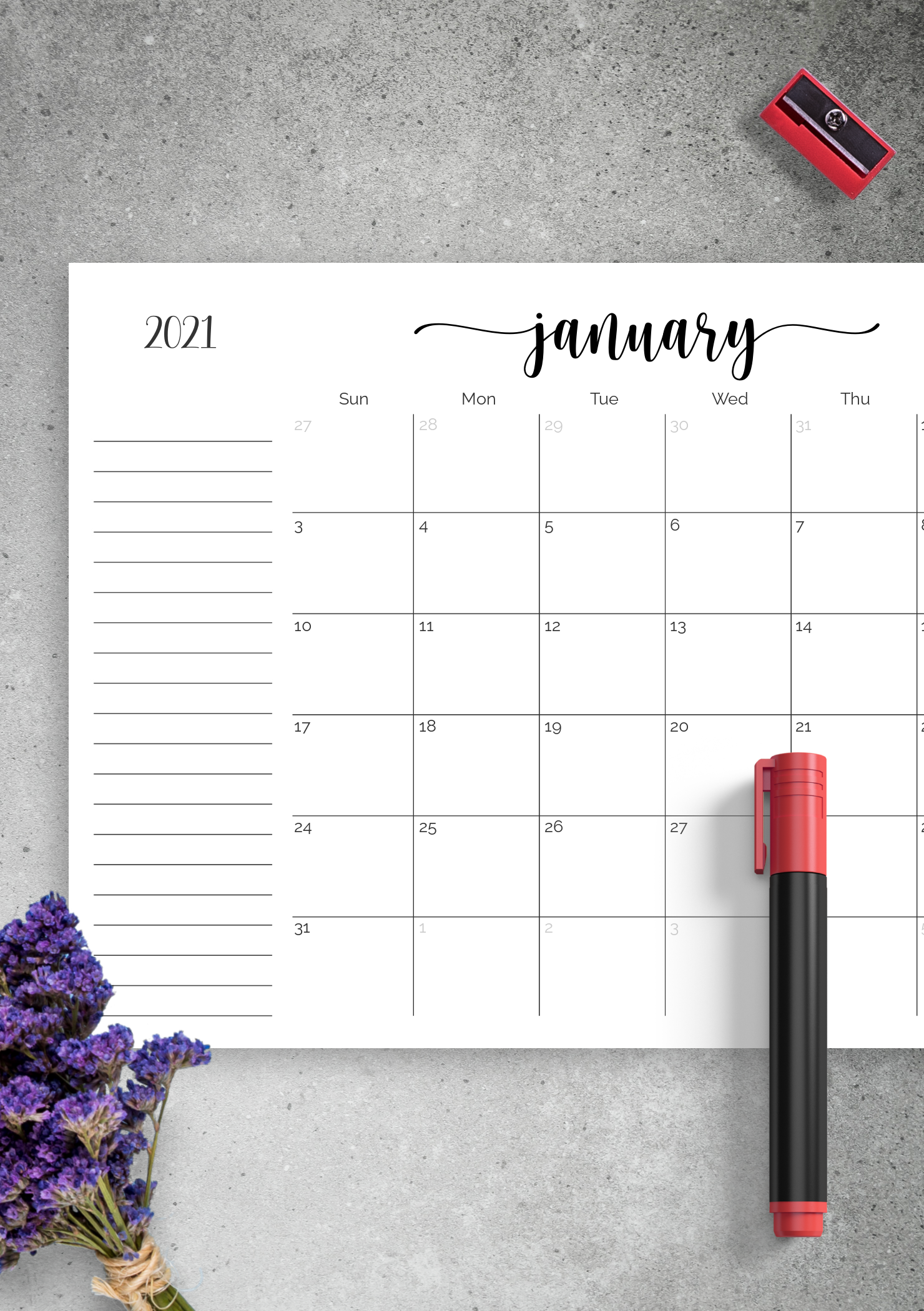 Printable Calendar With Notes - Free Printable 2024 Calendar With Note Section