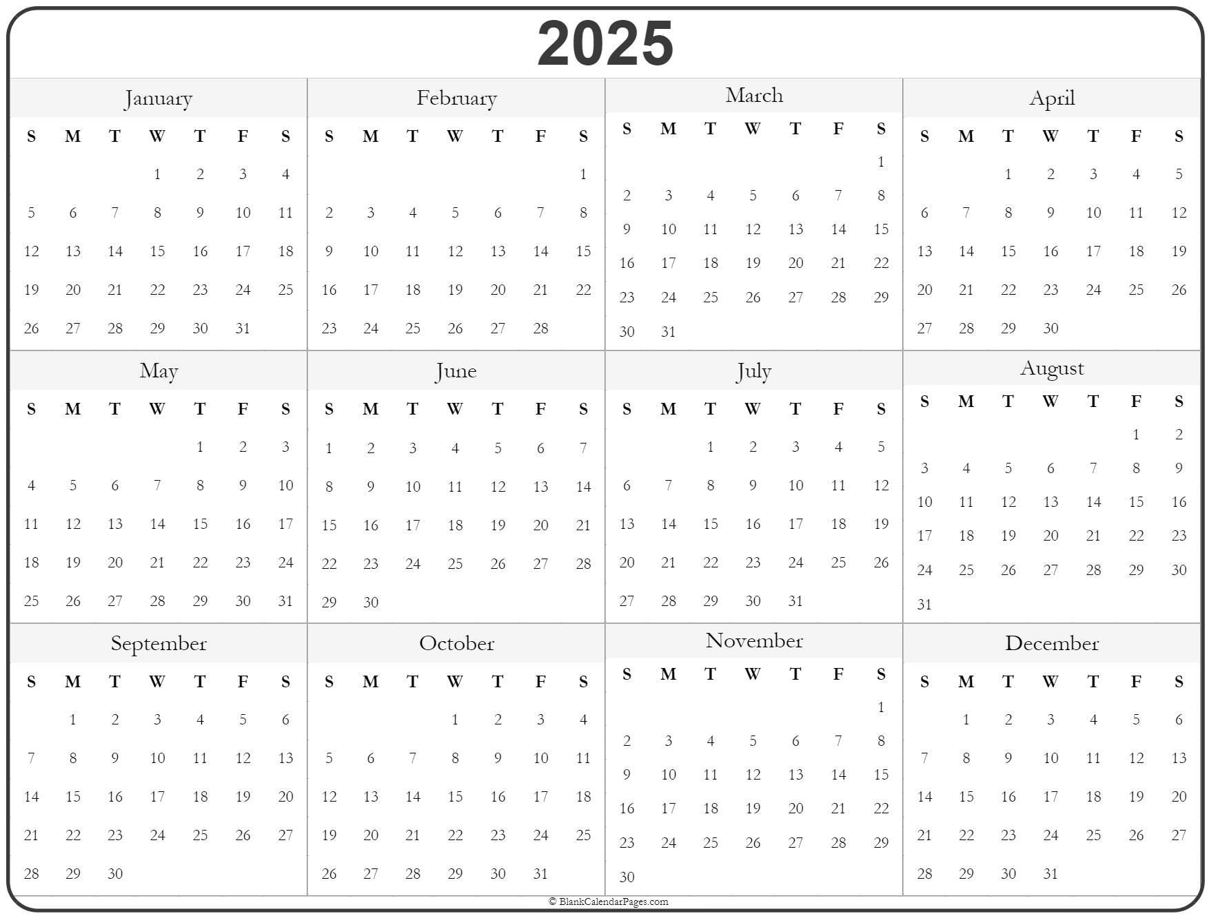 Printable Calendars 2021 To 2025 Example Calendar Printable - Free Printable 5 Year Calendar 2024 To 2025