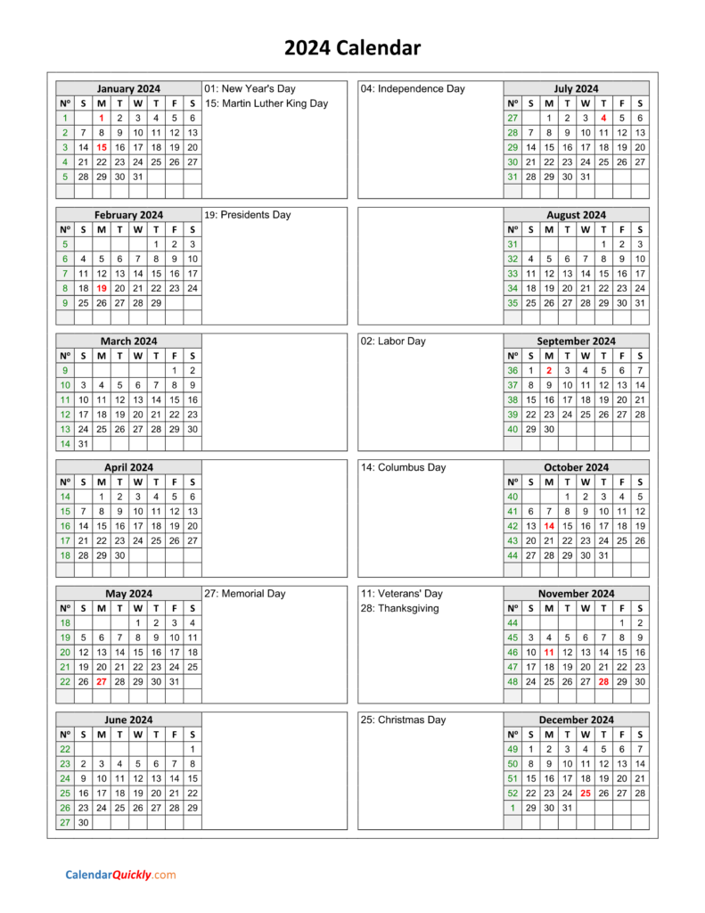 Free Printable 2024 Calendar With Holidays Vertical 