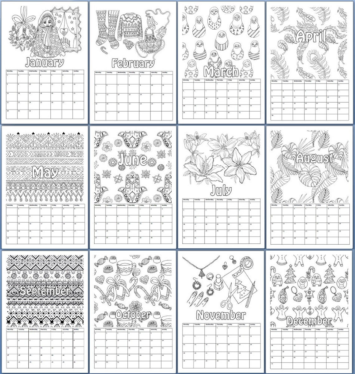 Printable Coloring Calendar 2023 2024 Patterns PDF Etsy - Free Printable 2024 Coloring Calendar For Adults