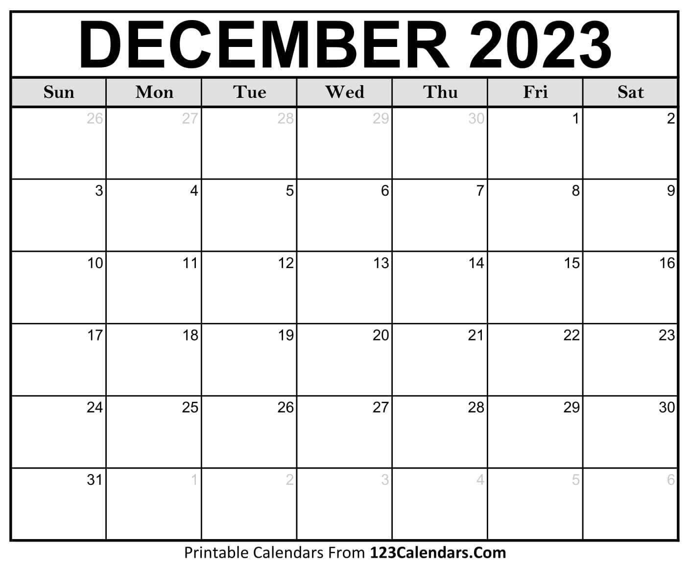 Printable December 2023 Calendar Templates regarding Free Printable Blank Calendar December 2024