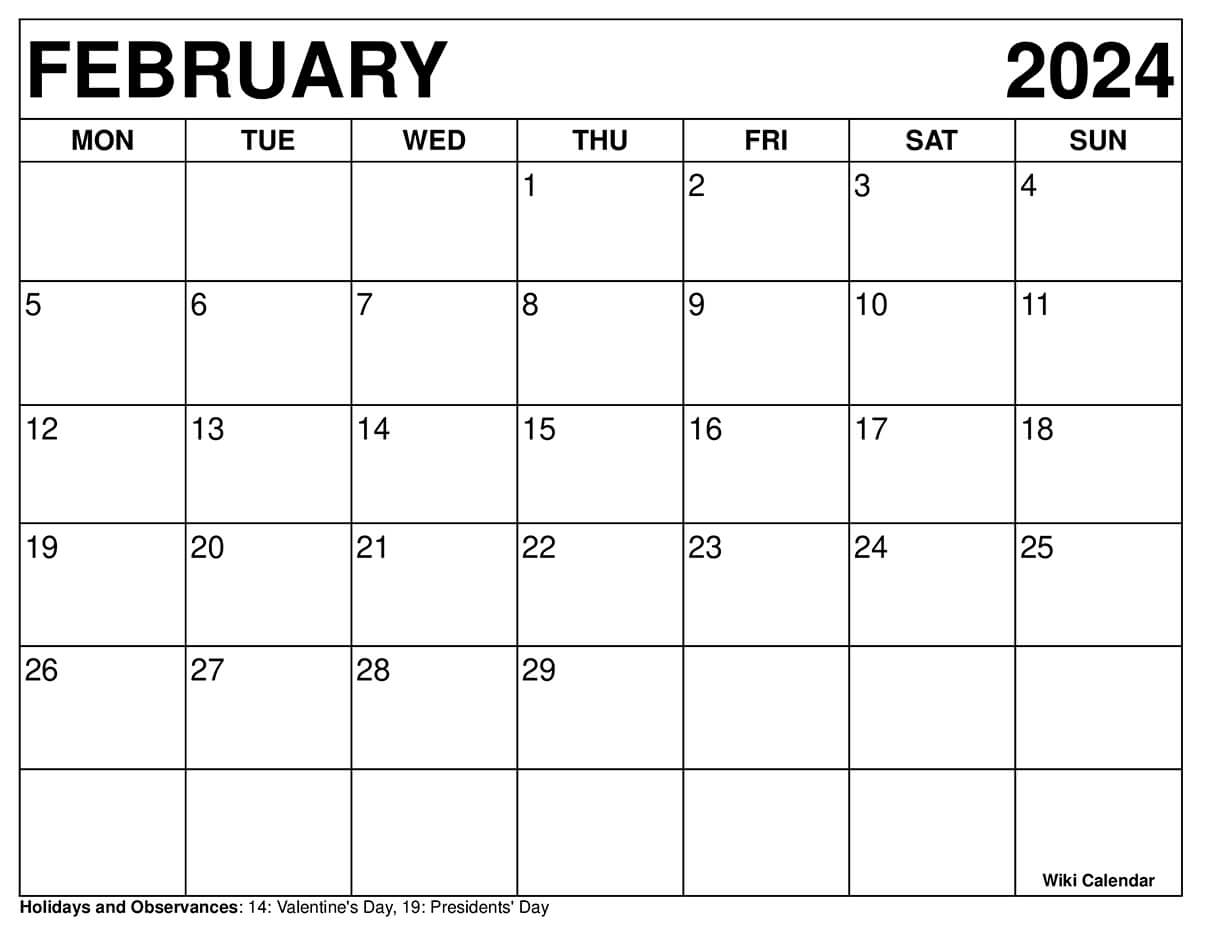 Printable February 2024 Calendar Templates With Holidays pertaining to Free Printable Blank February 2024 Calendar