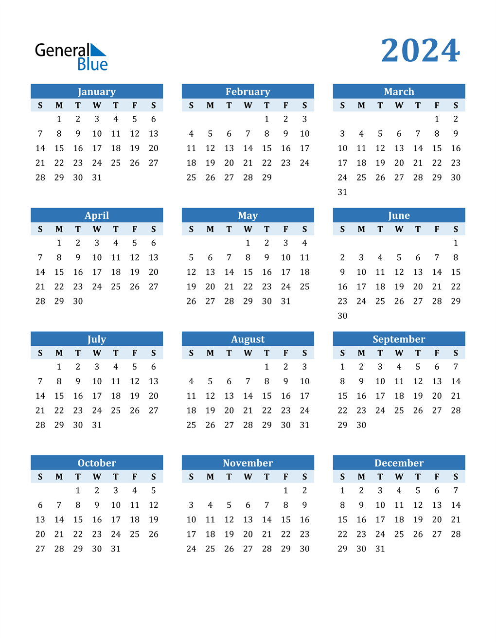 Printable Full Year 2024 Calendar - Free Printable 2024 Monthly Calendar Without Holidays