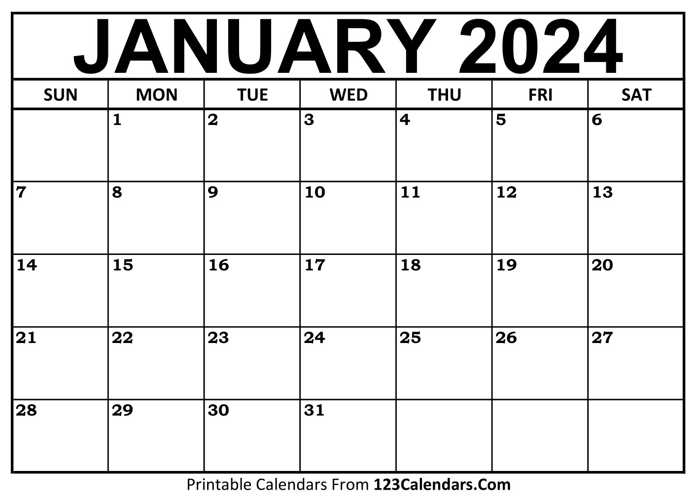 Printable January 2024 Calendar Templates - 123Calendars in Free Printable Calendar 2024 Canada Monthly