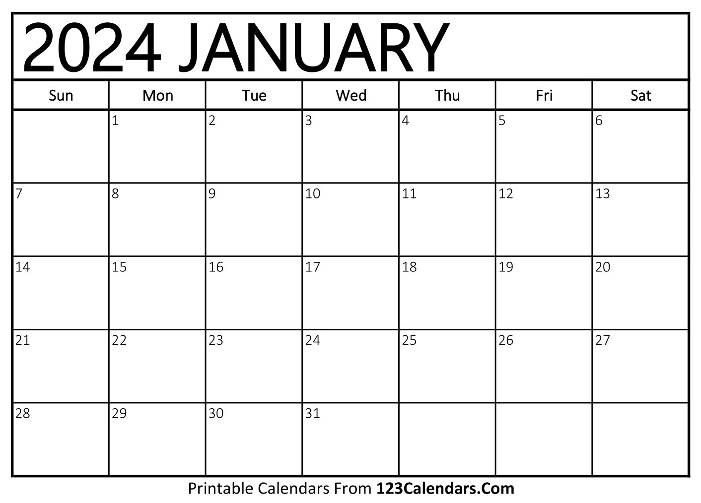 Printable January 2024 Calendar Templates - 123Calendars in Free Printable Calendar 2024 Wiki Calendar
