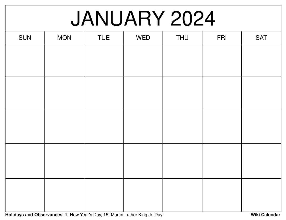 Printable January 2024 Calendar Templates With Holidays in Free Printable Calendar 2024 With Space To Write