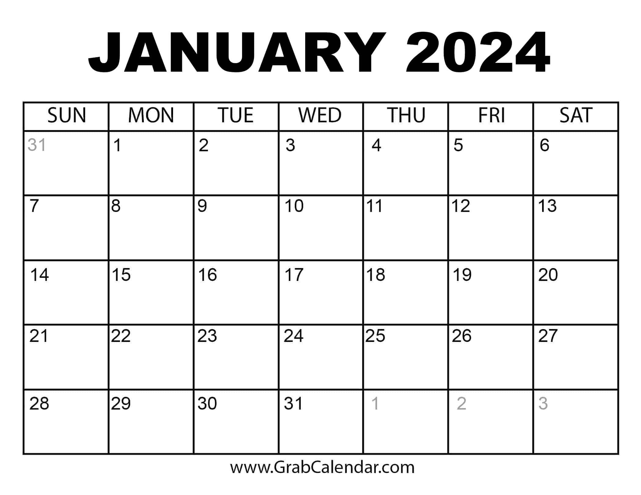 Printable January 2024 Calendar throughout Free Printable Blank Calendar January 2024 Calendar Template