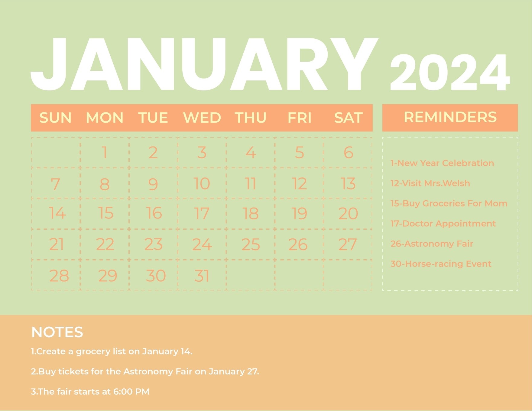 Printable January 2024 Monthly Calendar In EPS Illustrator JPG Word - Free Printable 2024 Monthly Calendar Colorful