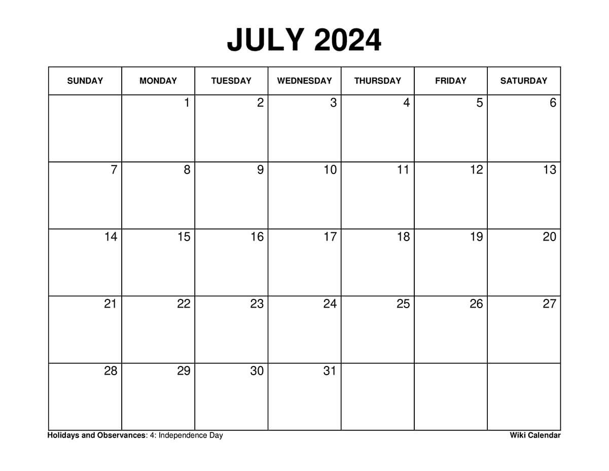 Printable July 2024 Calendar Templates With Holidays for Free Printable Blank July 2024 Calendar