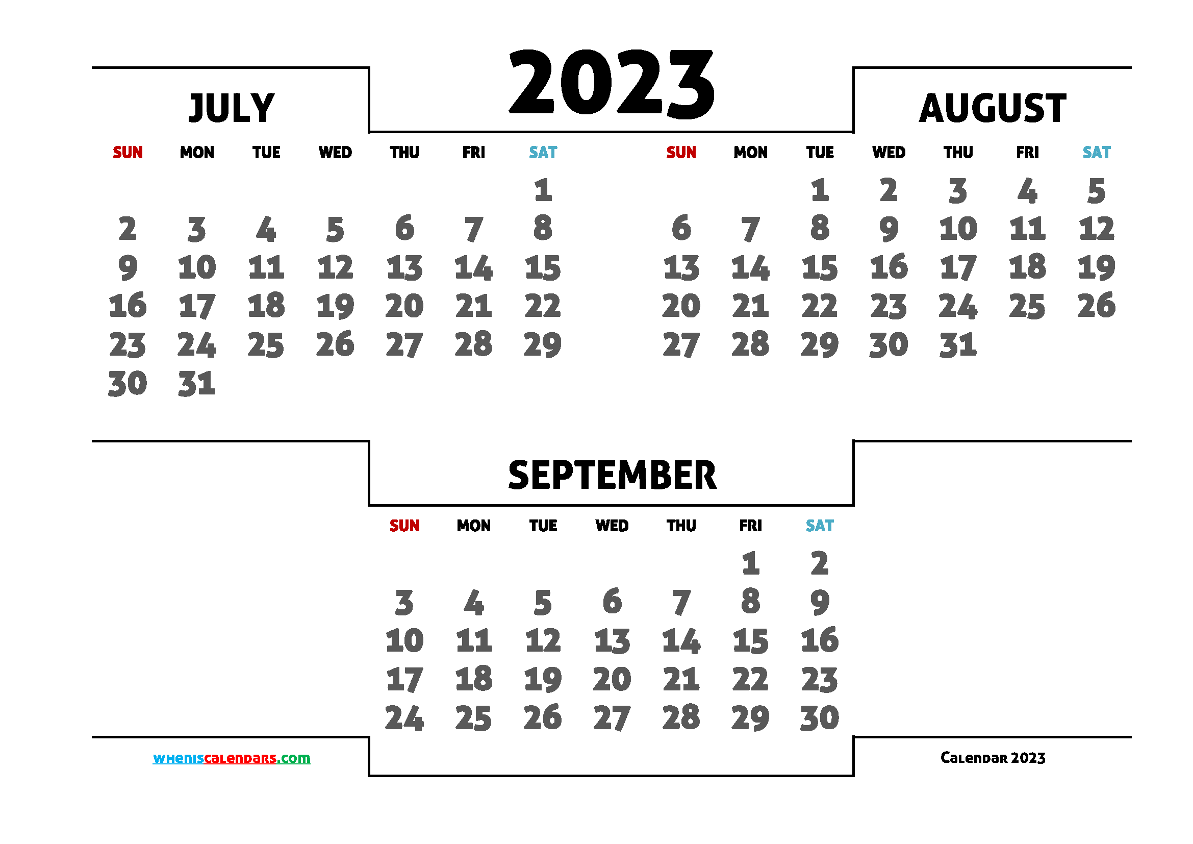 Printable July August September 2023 3 Month Calendar - Free Printable 3 Month Calendar July August & Sept 2024