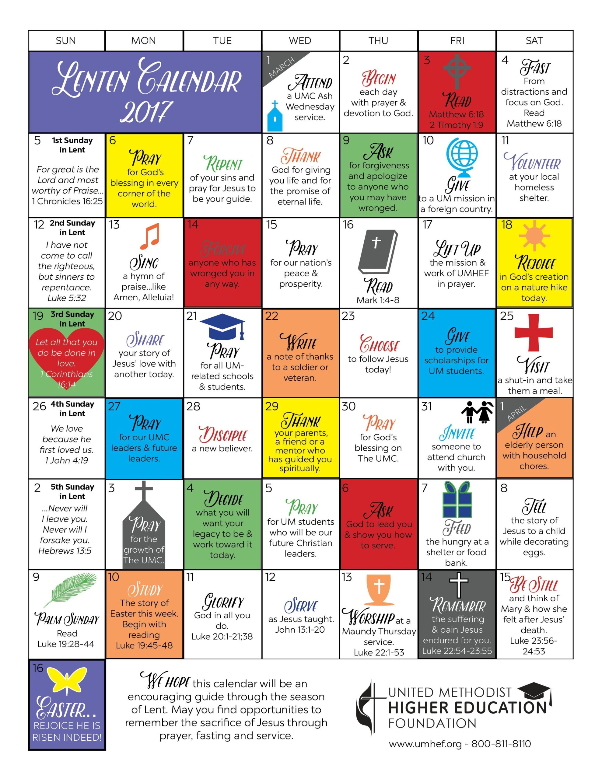Printable Lent Calendar United Methodist Higher Education Foundation - Free Printable 2024 Lenten Calendar