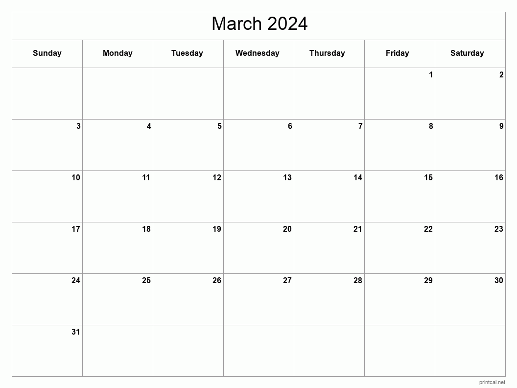 Printable March 2024 Calendar Free Printable Calendars - Free Printable 2024 Monthly Calendar March