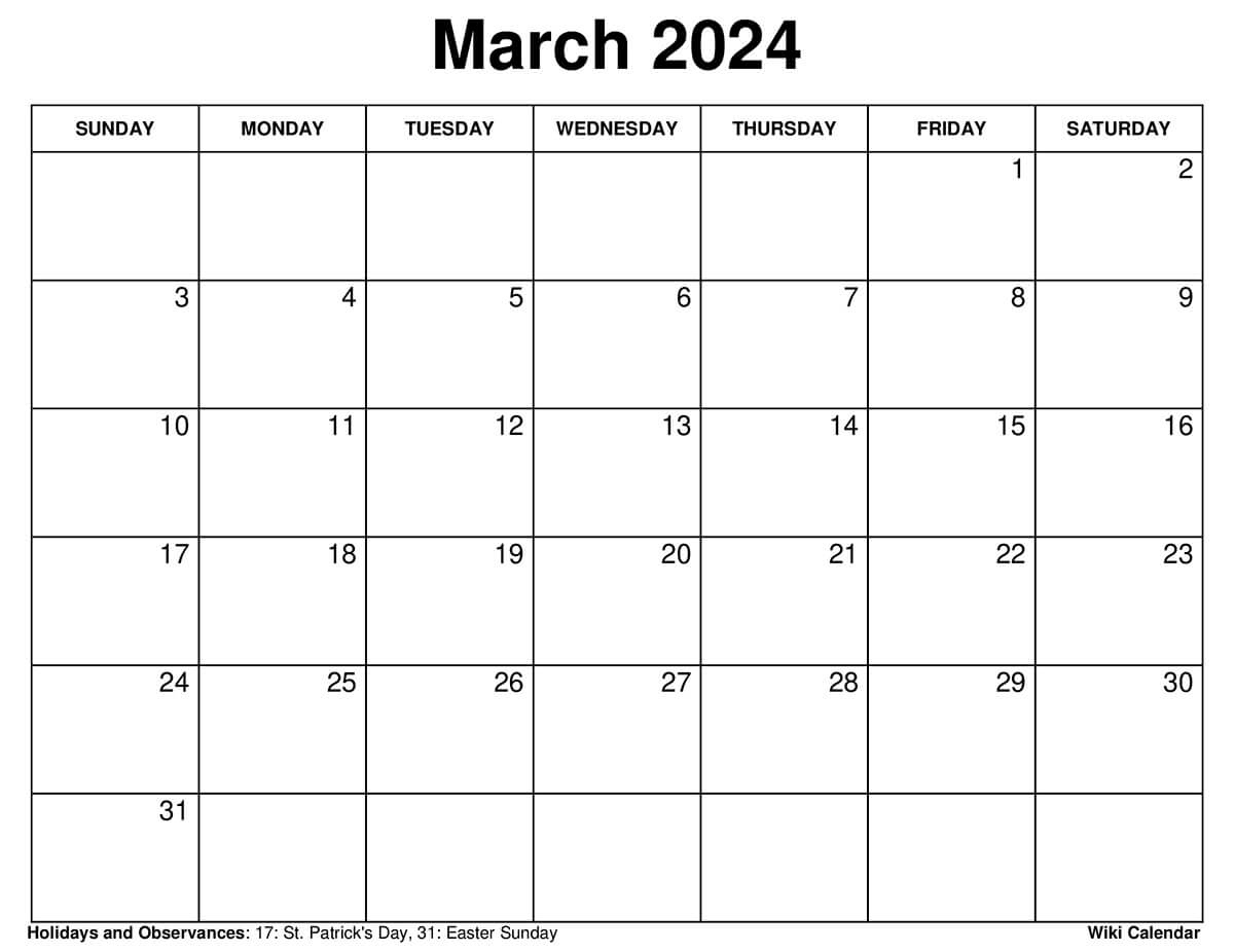 Printable March 2024 Calendar Templates With Holidays with regard to Free Printable Calendar 2024 No Downloads March