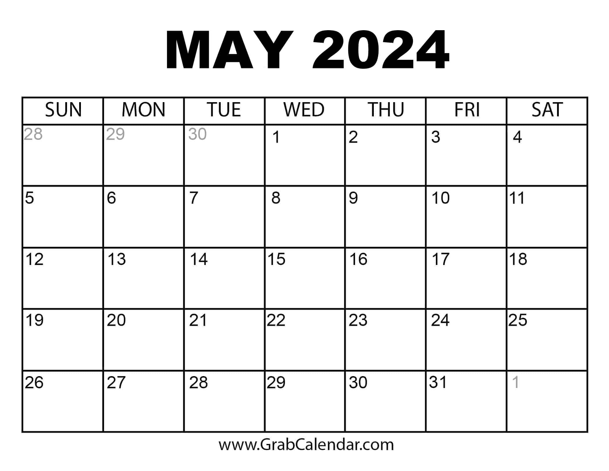 Printable May 2024 Calendar for Free Printable Calendar 2024 May Through December