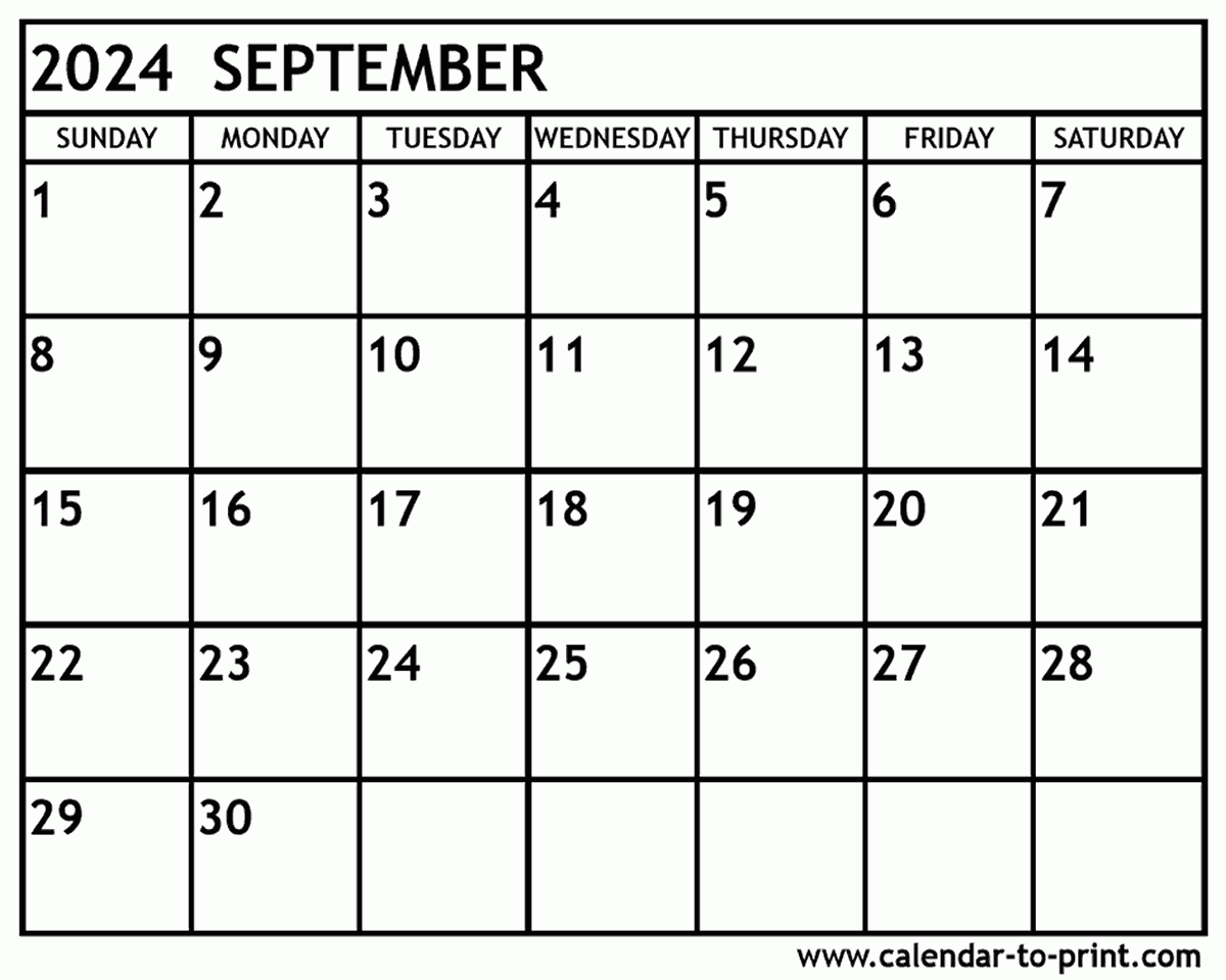Printable Monthly Calendar September 2024 Month May Calendar 2024 - Free Printable Blank Calendar September 2024