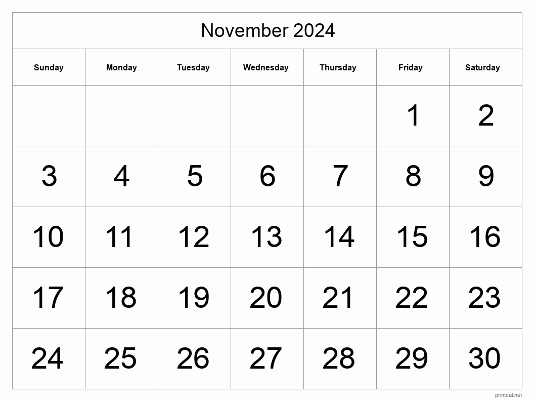 Printable November 2024 Calendar Big Dates - Free Printable 2024 Monthly Calendar November