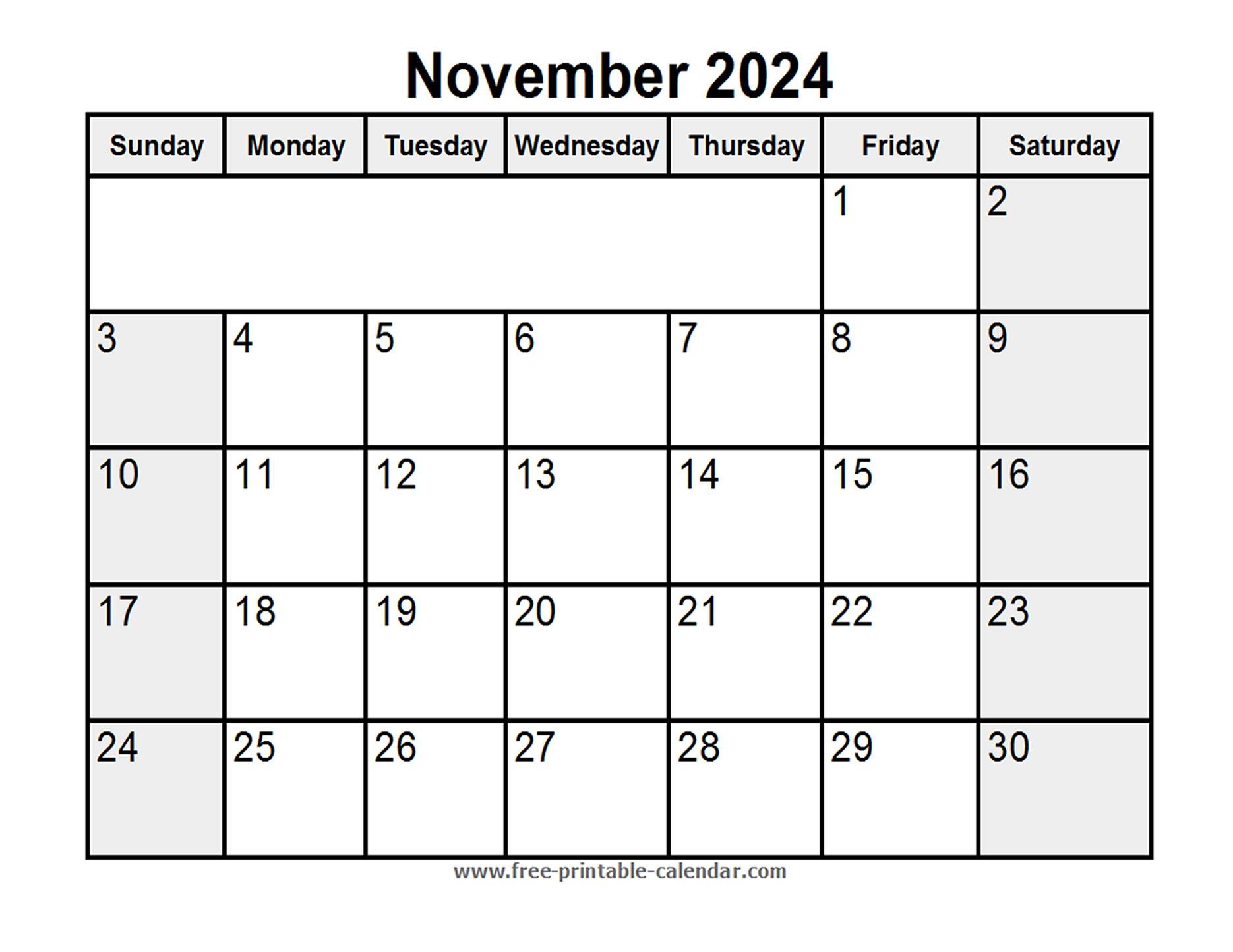 Printable November 2024 Calendar - Free-Printable-Calendar within Free Printable Blank Calendar 2024 November