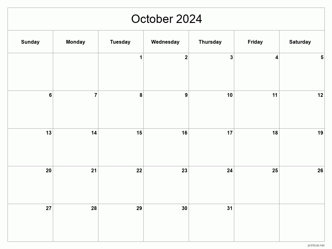 Printable October 2024 Calendar Classic Blank Sheet - Free Printable 2024 October Calendar