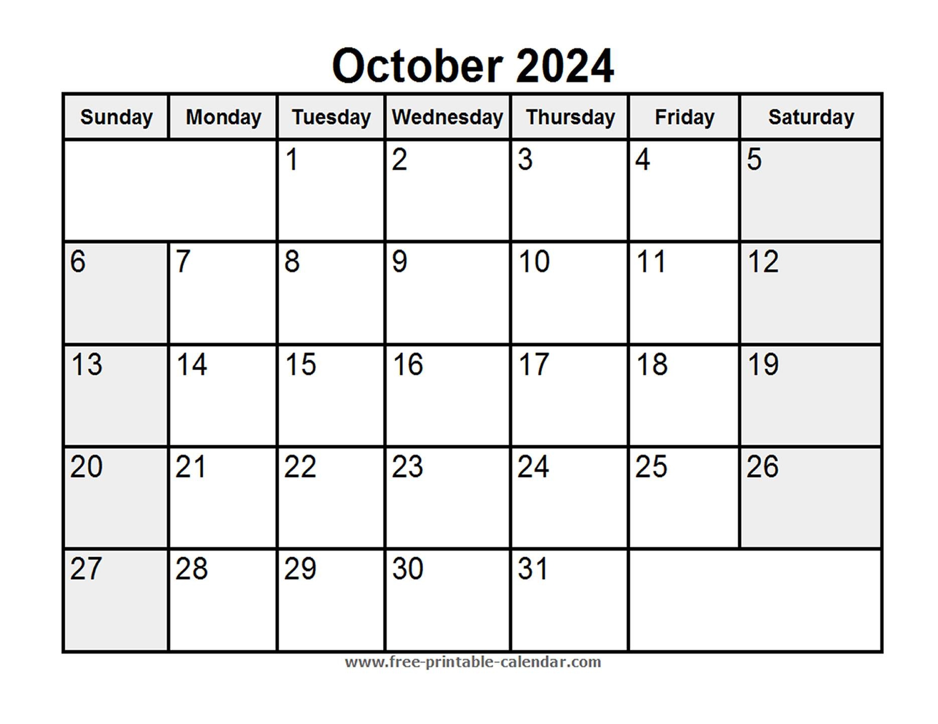 Printable October 2024 Calendar - Free-Printable-Calendar in Free Printable Calendar 2024 October And November