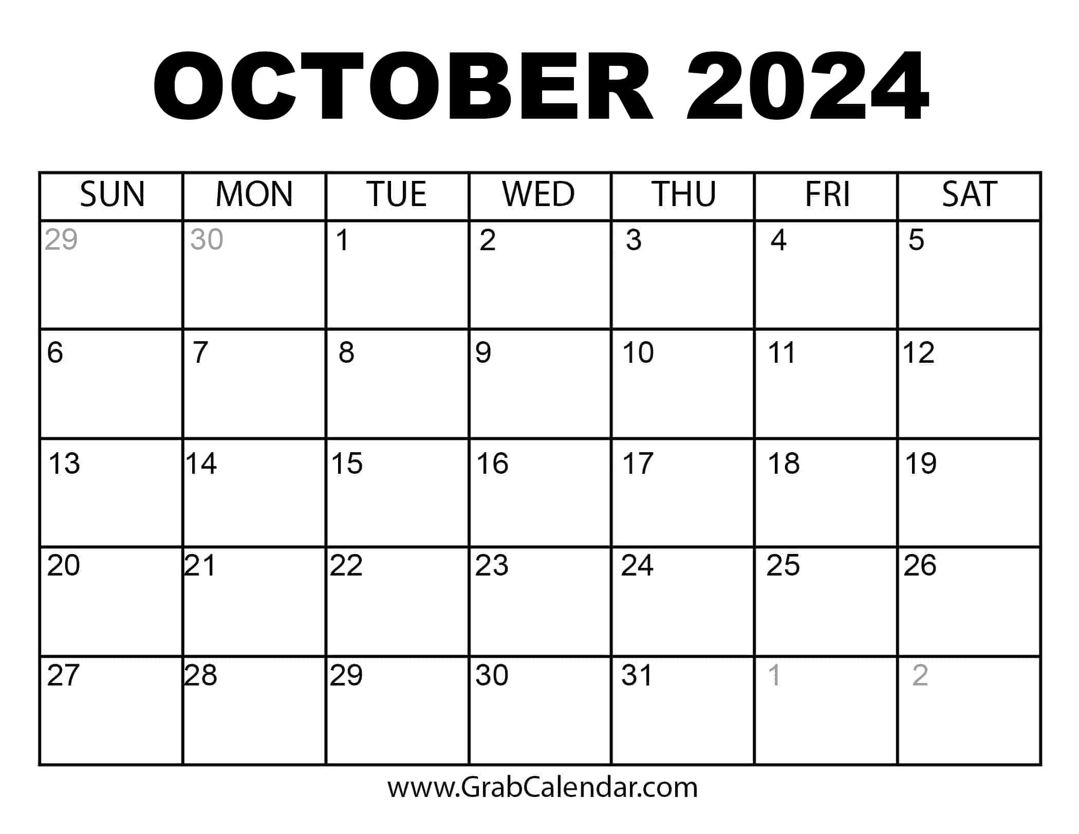 Printable October 2024 Calendar regarding Free Printable Blank Calendar October 2024