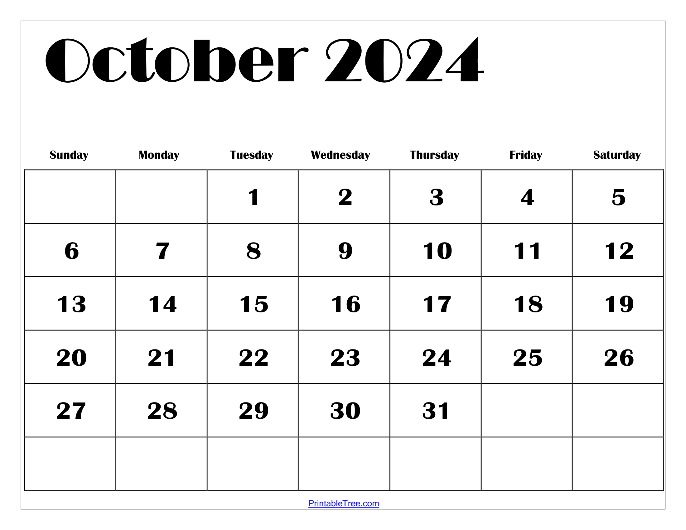 Printable October 2024 Calendar With Holidays Free Printable - Free Printable 2024 October Calendar With Holidays