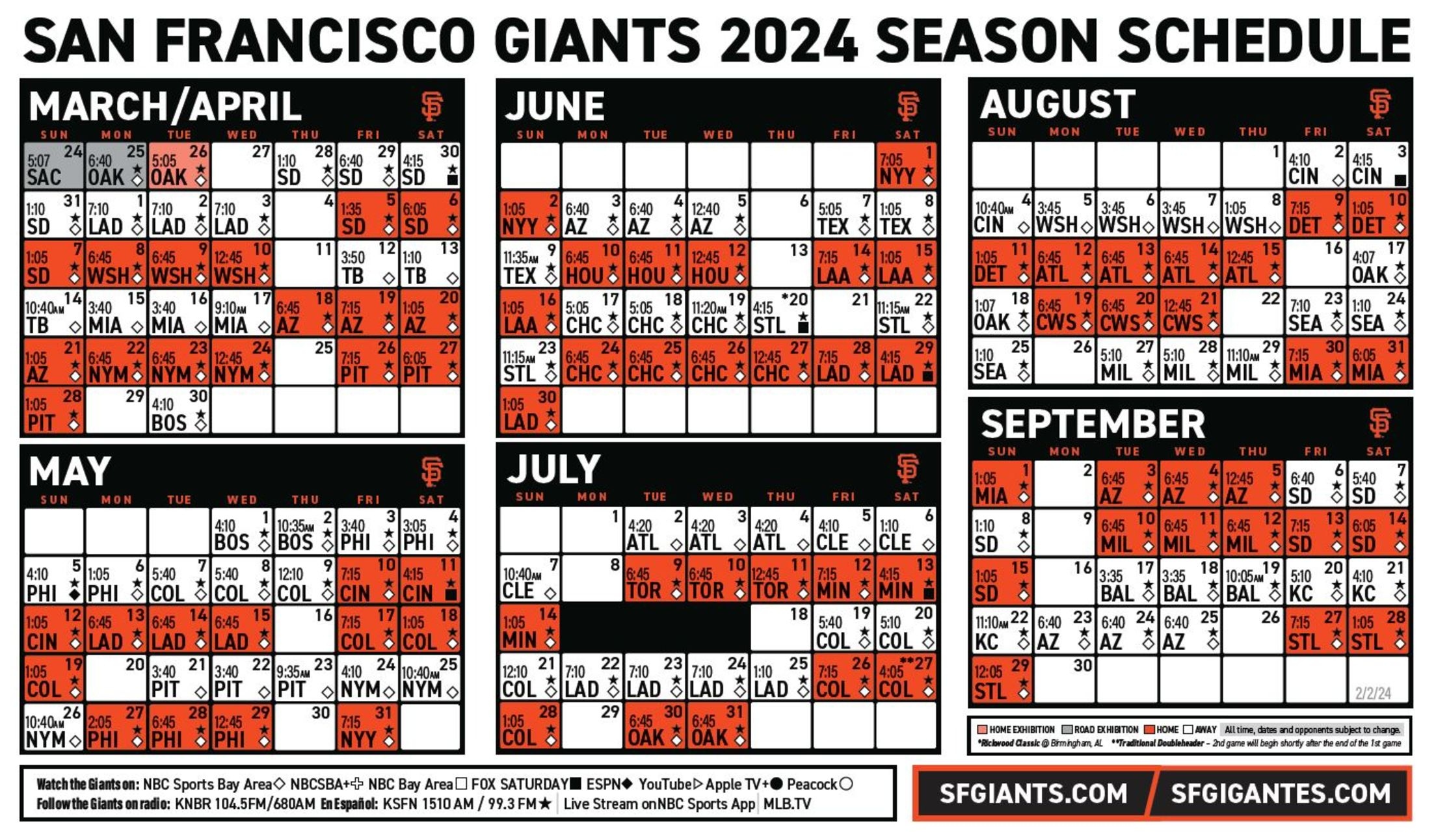 Printable Schedule - 2024 | San Francisco Giants within Free Printable Baseball Calendar 2024