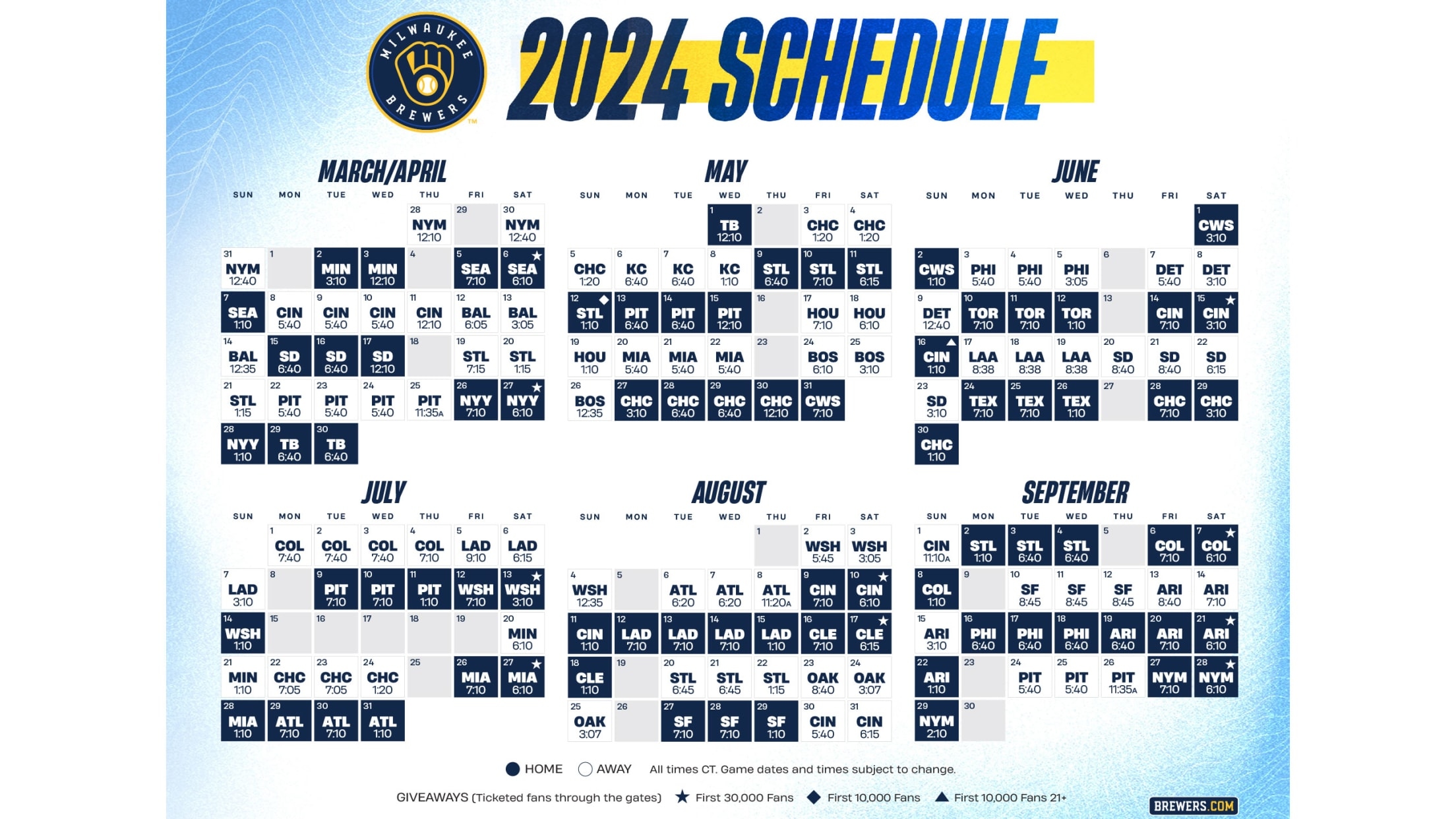 Printable Schedule | Milwaukee Brewers intended for Free Printable Baseball Calendar 2024