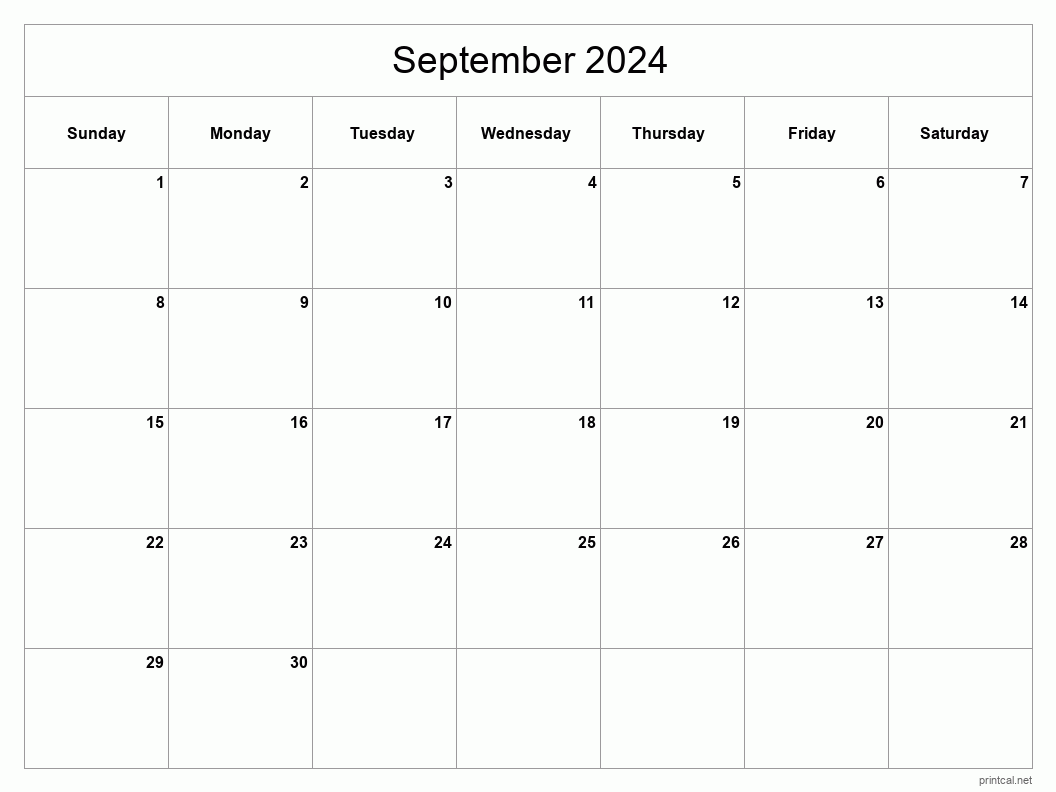 Printable September 2024 Calendar Free Printable Calendars - Free Printable Blank Calendar September 2024