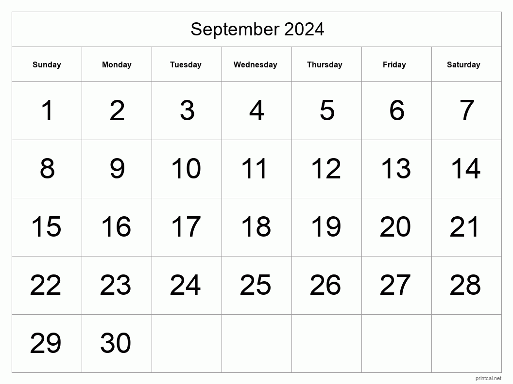 Printable September 2024 Calendar Free Printable Calendars - Free Printable 2024 Calendar Bold Big Number